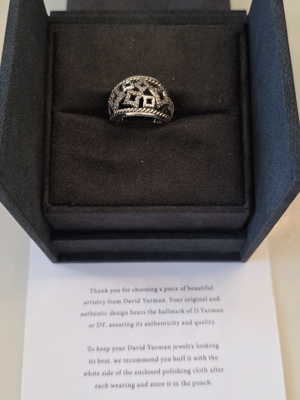 David Yurman Sterling Silver Diamond Quartrefoil Tapestey Cable ring - Picture 10 of 10